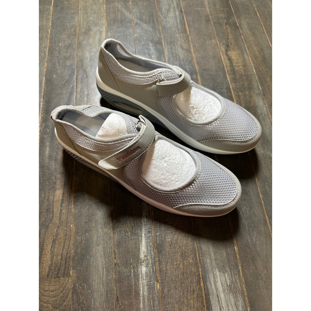 Women’s Gray Athletic Mary Jane Walking Shoes - Picture 3 of 4